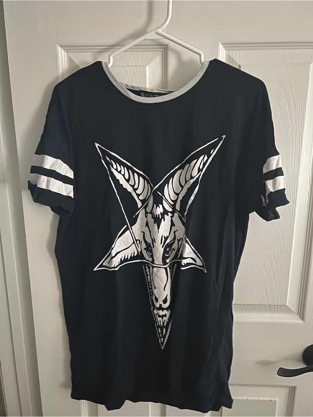 Blackcraft Cult Graphic Long Jersey-Style Tee with White Goat Skull Design